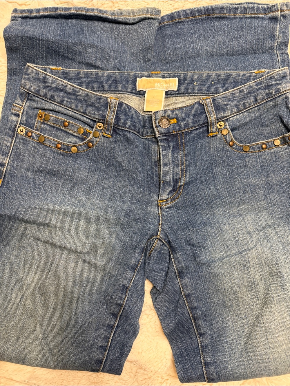 MICHAEL Michael Kors Womens Medium Blue Denim Jeggings with Stud Accents